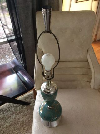 Awesome Vtg Atomic Sputnik Aqua Turquoise Lamp Mid Century Modern Retro Ceramic photo