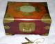 Vintage Chinese Rosewood Brass Carved Jade Inlayed Jewellery Box Boxes photo 1
