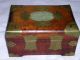 Vintage Chinese Rosewood Brass Carved Jade Inlayed Jewellery Box Boxes photo 3
