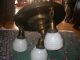 Vintage Brass Ceiling Light Fixture 4 Glass Shades Chandelier Lamp Chandeliers, Fixtures, Sconces photo 3