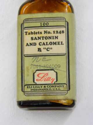 Vintage Eli Lilly Santonin & Calomel Tables Rx C Bottle Medical Pharmacy photo