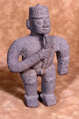 Pre - Columbian Costa Rican Black Porous Volcanic Stone Standing Priest Figure photo