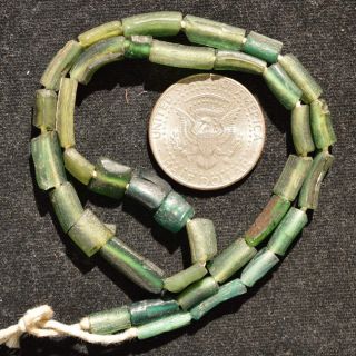 Ancient Roman Glass Beads 1 Medium Strand Green 100 - 200 Bc 0240 photo