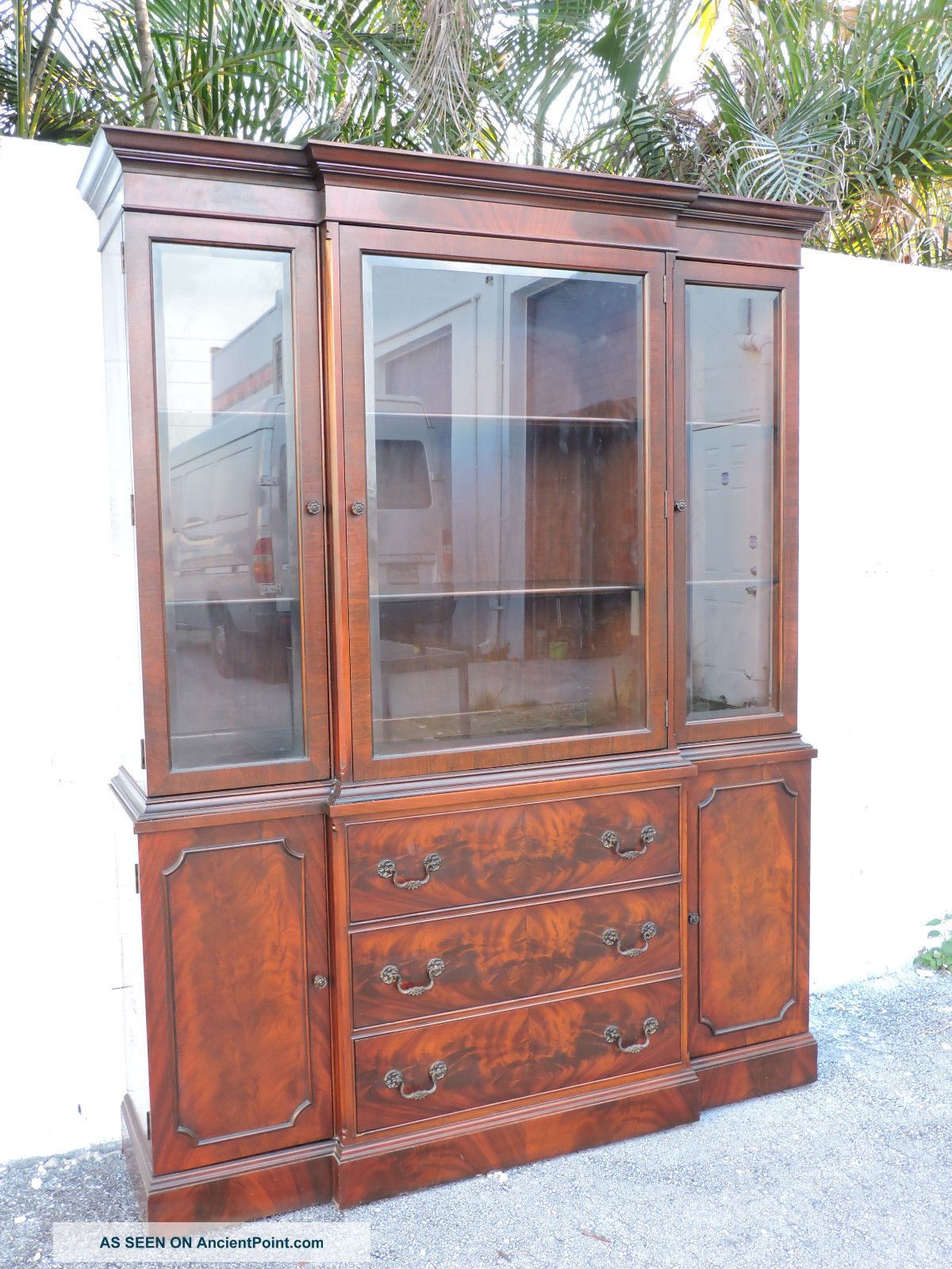 Large Two - Part Flame Mahogany Glass - Front China Cabinet / Display Closet 6441 1900-1950 photo