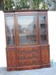 Large Two - Part Flame Mahogany Glass - Front China Cabinet / Display Closet 6441 1900-1950 photo 2