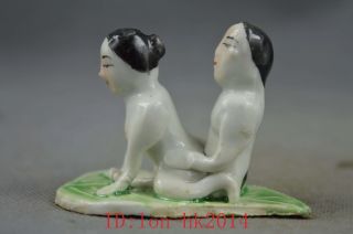 Collectible Handwork Porcelain Carve Lovers Make Love Happiness Erection Statues photo