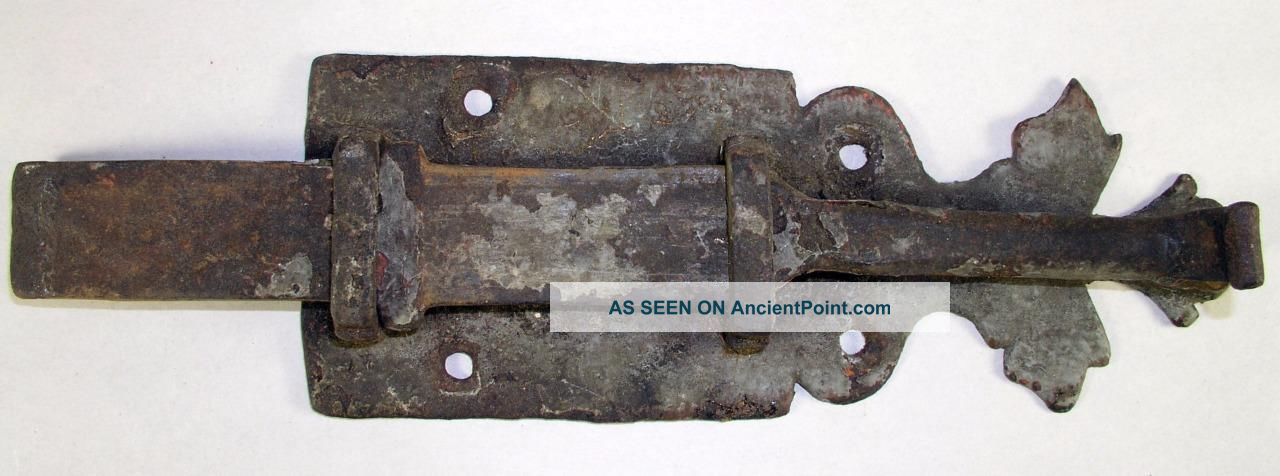 Antique Fancy18th Century Wrought Iron Blacksmith Made Door Sliding Latch Other photo