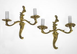 Antique Rococo Sconces Pair Gold Gilded Gilt Bronze Brass French Empire Wall Old photo