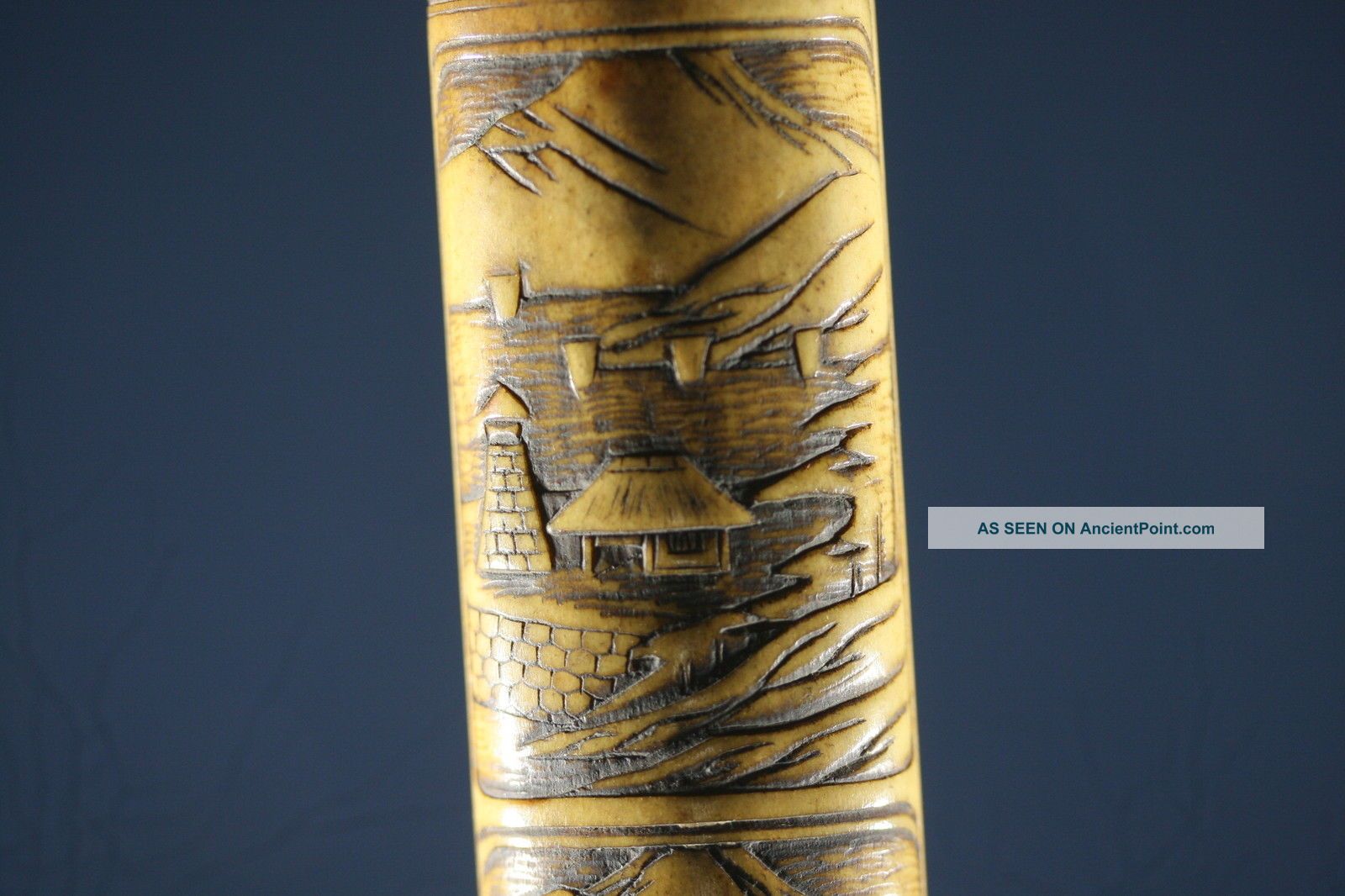 Japanese Antique Cigarette Pipe Case Edo Period幕末 近江八景omi - Hakkei Designed Y397 Netsuke photo