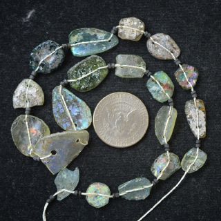 Ancient Roman Glass Beads 1 Medium Strand Rainbow And Green 100 - 200 Bc 0186 photo