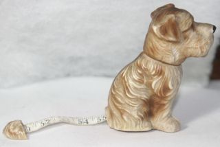Celluloid Moving Head Daisy Dog Tape Measure Figural Antique C1920 photo