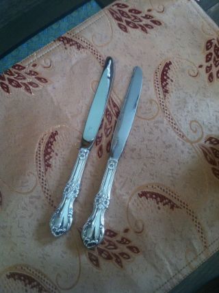 Two International Wild Rose Sterling Silver Dinner Knives 9 1/8 photo