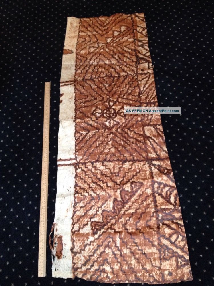 Antique Tonga South Pacific Tapa Cloth Barkcloth Piece Hd Printed Nr Pacific Islands & Oceania photo