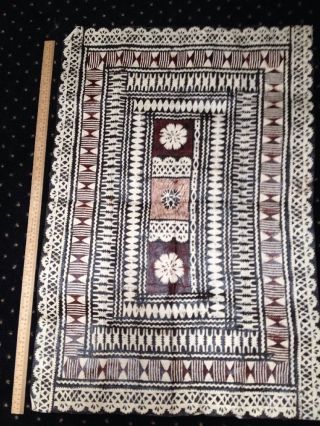 Antique Tapa Barkcloth Cloth From South Pacific Hand Printed Nr photo