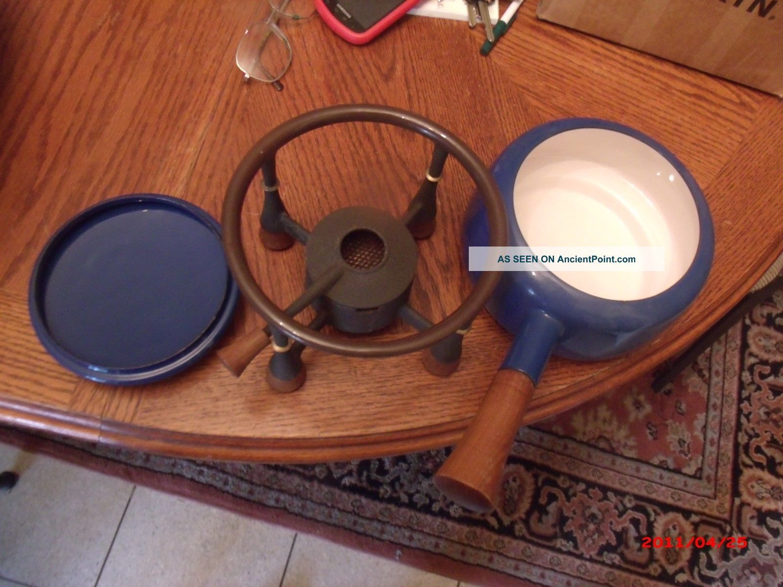 Mid Century Dansk Ihq Jens Quistgaard Kobenstyle Enamel Blue Fondue Pot Mid-Century Modernism photo
