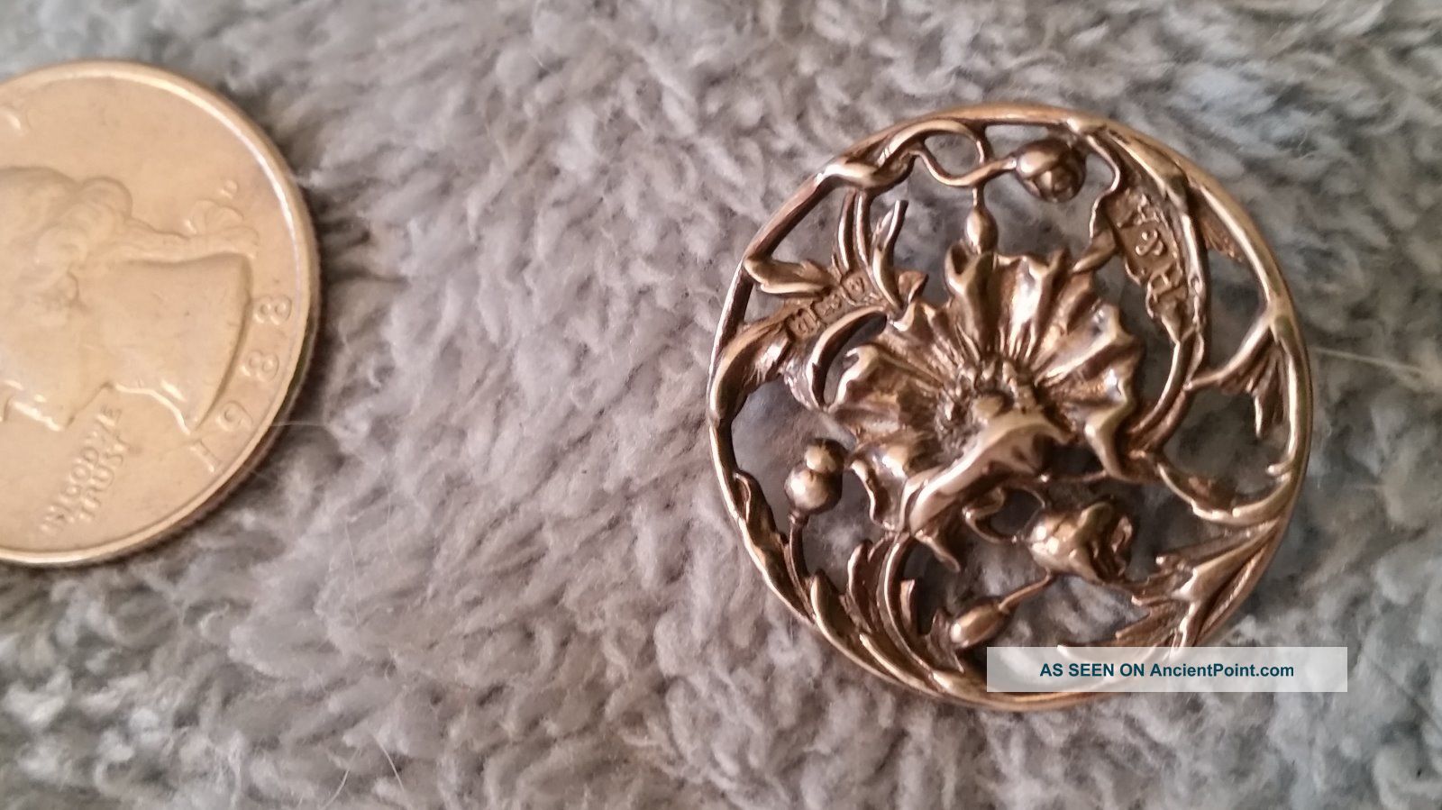 Sterling Silver Art Nouveau Button Horton & Allday Birmingham England 1901 - Nr Buttons photo