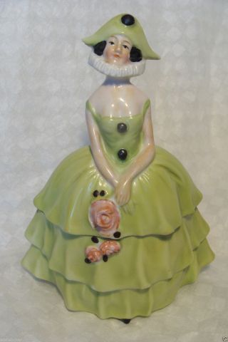 Antique German Lady Figural Trinket/powder/box/pot/jar Germany Half Doll Incised photo