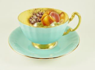 Aynsley Tiffany Blue With Fruits Tea Cup And Saucer photo