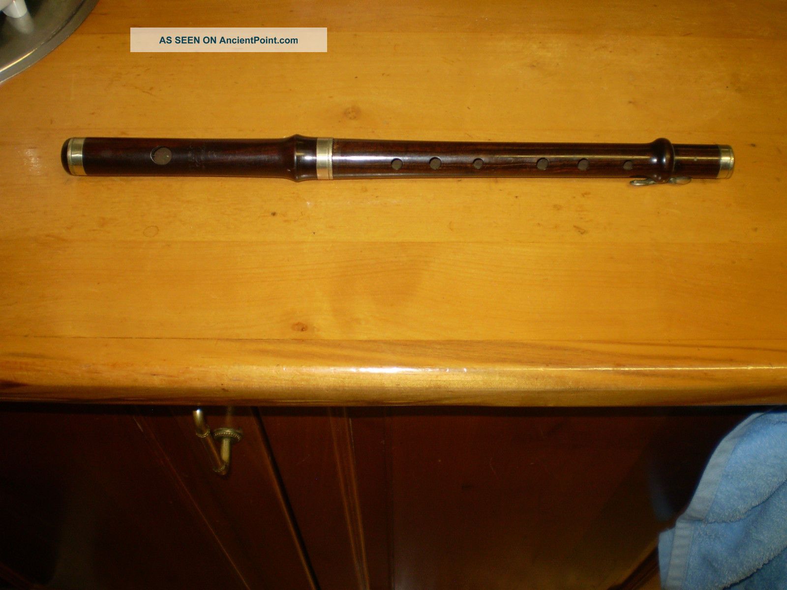 Antique Fife Musical Instrument Solid Rosewood Signed Starck London Silver Bands Musical Instruments photo
