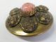 Big Antique Victorian Brass Metal Pink Cabochon Relief Roses Picture Button Vtg Buttons photo 3