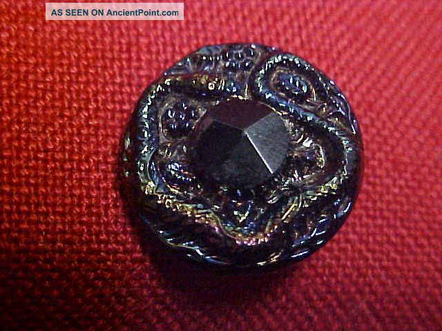 Antique Button,  Black With Iridescent Black Button With A Snake On It Buttons photo