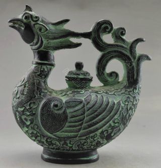 Collectible Decorated Old Handwork Bronze Carved Phoenix Big Tea Pot photo