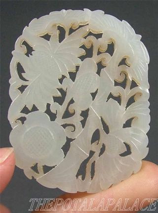 Old Chinese Nephrite Celadon Jade Floral Pendant/plaque Flowers photo