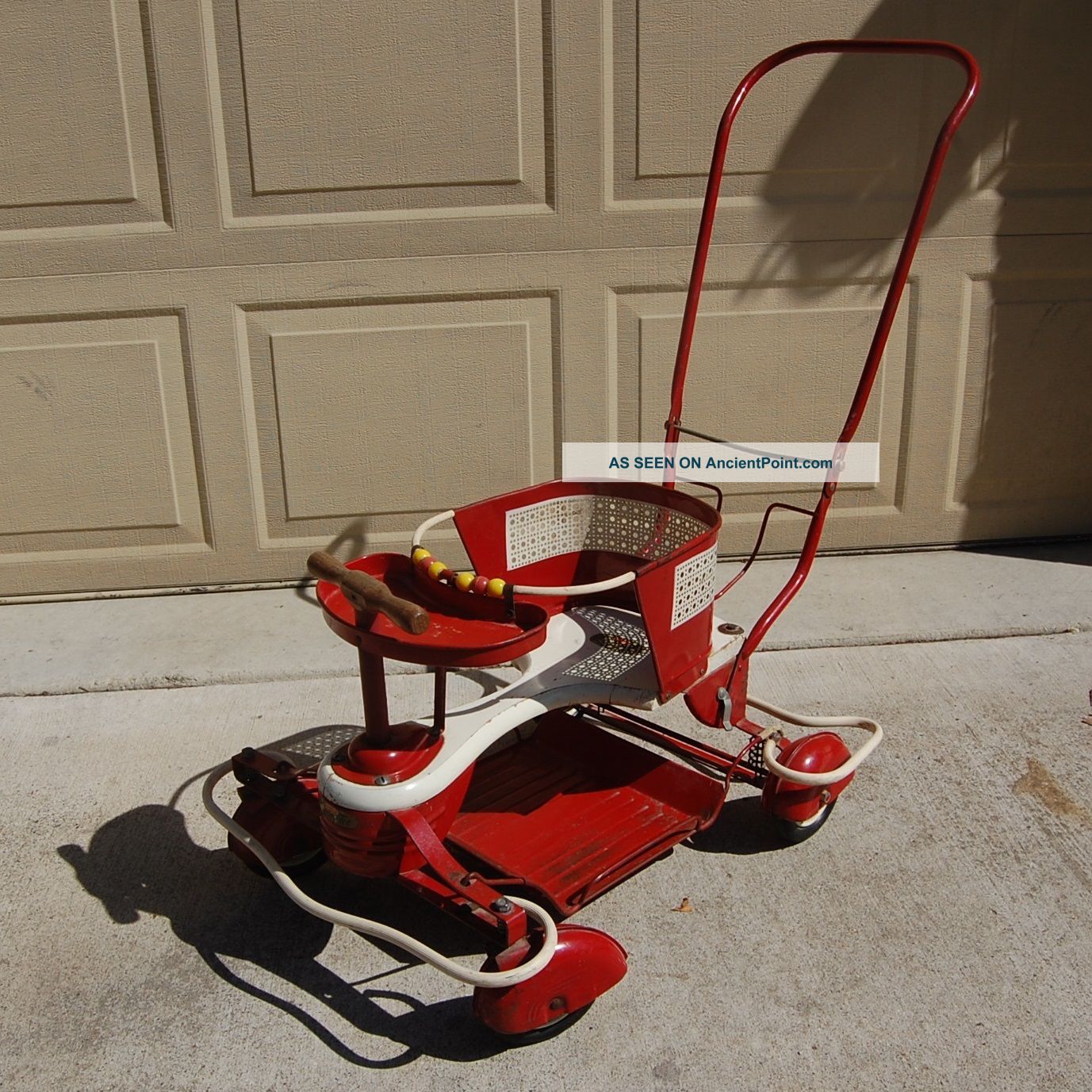 Vtg Red Metal And Wood Taylor Tot Baby Stroller With Full Fenders And Bumpers Baby Carriages & Buggies photo