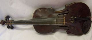 Early Full Size Violin And Bow With Leather Case Late 1800 ' S As Found photo