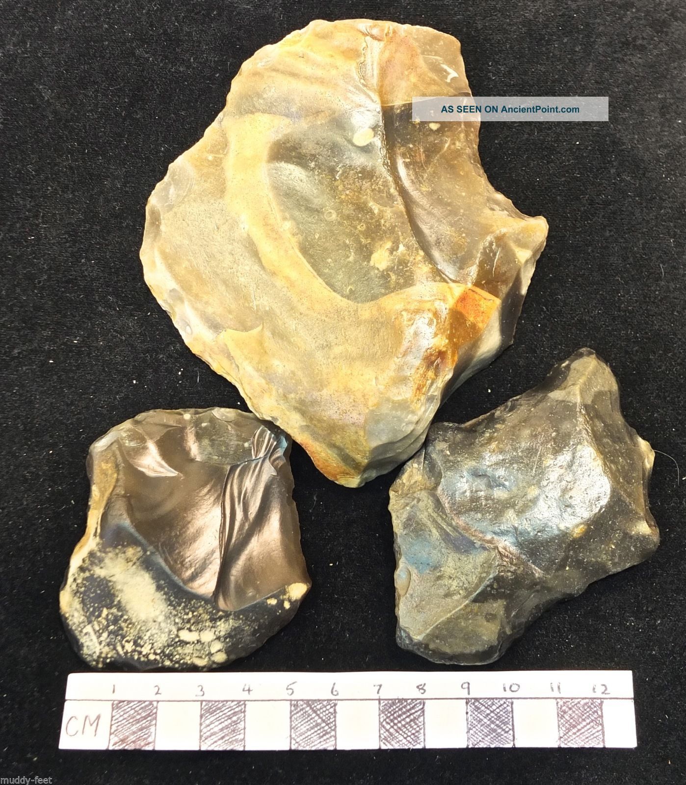 X1 Rare Clactonian Notched Handaxe & X2 Choppers,  From Kent C252 Neolithic & Paleolithic photo