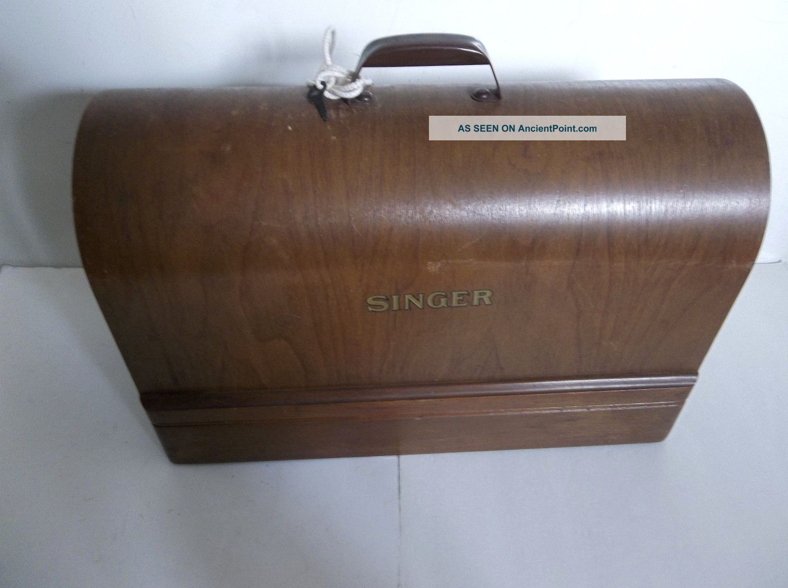 Antique Singer Sewing Machine Case Curved Wood Motor Light Belt Made In Usa Sewing Machines photo