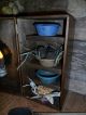 Primitive Early Look Cupboard Pie Safe,  4 Cubbies & Pans,  Candle Light Reflector Primitives photo 4