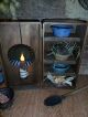 Primitive Early Look Cupboard Pie Safe,  4 Cubbies & Pans,  Candle Light Reflector Primitives photo 8