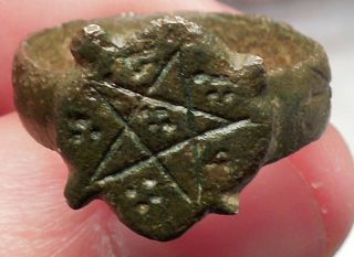 300 - 400ad Ancient Roman Ring Jewelry Artifact Pythagoras Faith Pentagram I49950 photo
