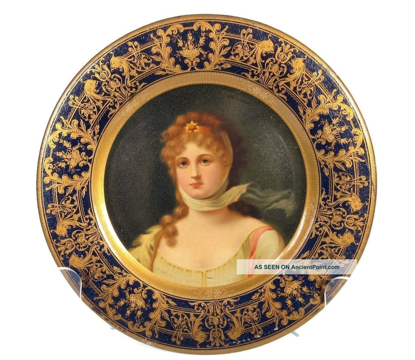 1905 Vienna Art Queen Louise Tin Portrait Plate Tray Advertising Pre Prohibition Metalware photo