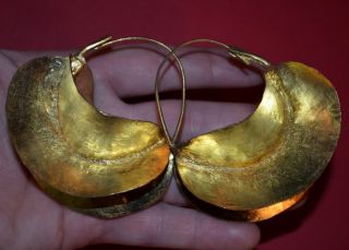 Huge African Fulani Tribal Lightweight Gold Washed Brass Earrings photo