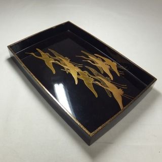 G594: Real Old Japanese Lacquer Ware Tray With Very Good Makie 1/2 photo