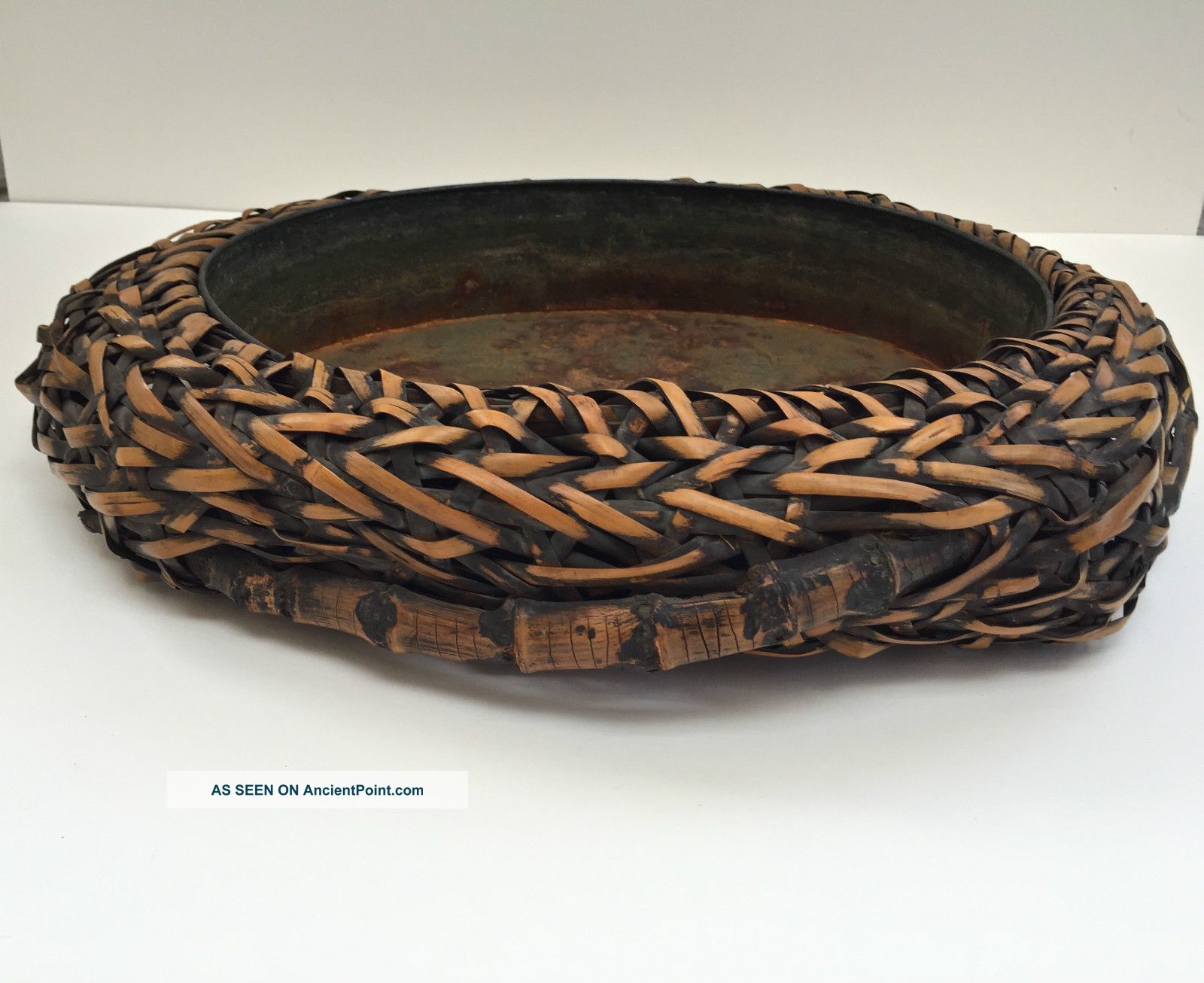 Large Antique Japanese Ikebana Woven Bamboo Vessel Basket With Metal Liner 2 Other photo
