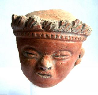 C.  500 B.  C Large Pre Columbian Maya Civilization Clay Statue Idol Section - Head photo