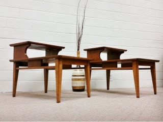 Vintage Mid Century Modern Lane End Side Tables Laminate Top Nightstand photo