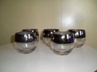 Authentic Vintage Dorothy Thorpe Roly Poly Silver Rim Cocktail Glasses Eames Era photo