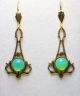 Art Nouveau Art Deco Style Antique Brass Czech Sea Green Opal Glass Earrings Art Nouveau photo 1