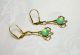 Art Nouveau Art Deco Style Antique Brass Czech Sea Green Opal Glass Earrings Art Nouveau photo 2