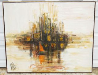61x50 Inch Oil On Canvas Lee Reynolds Burr Mid Century Modern Abstract photo