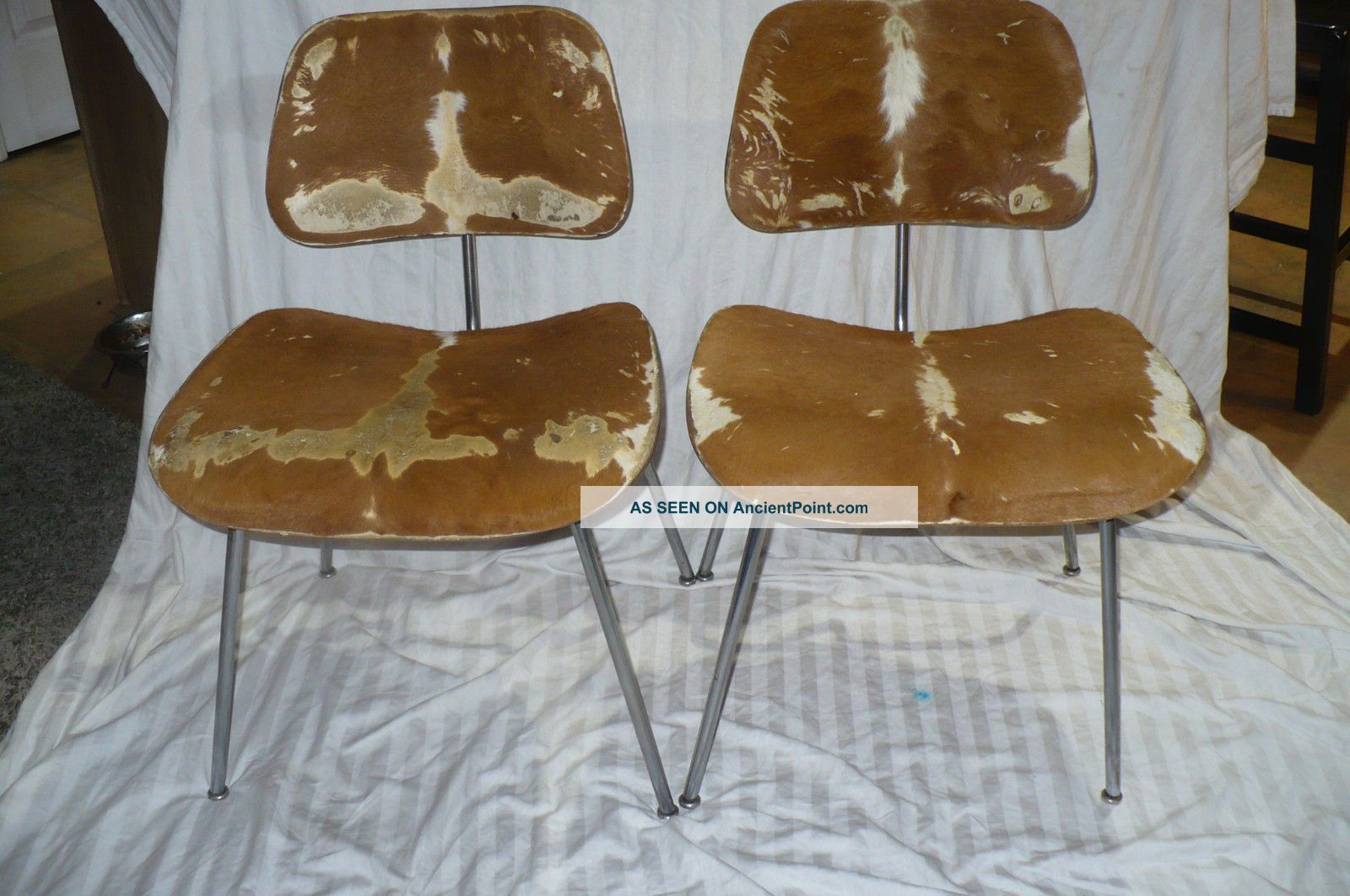 Rare Limited Charles Eames Pair Chairs Herman Miller Cowhide Slunk Slink Mid-Century Modernism photo