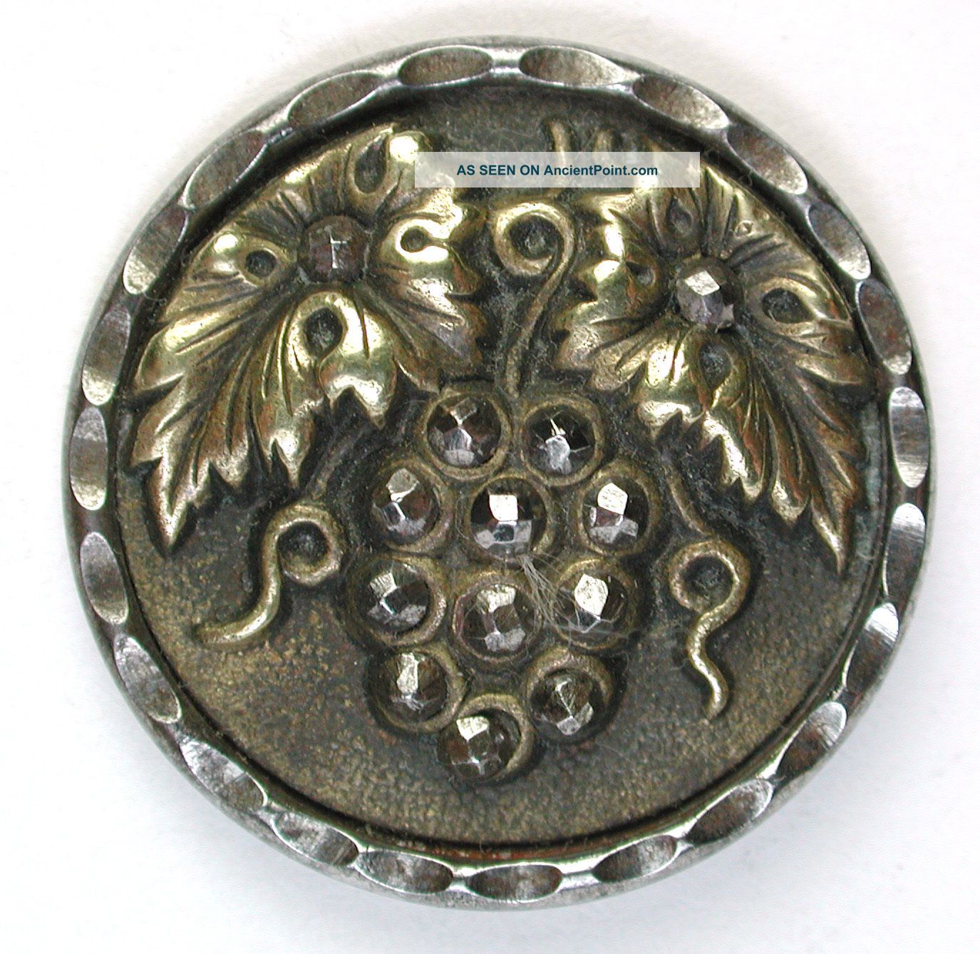 Antique Steel Cup Button Cut Steel Grapes & Brass Grape Leaves Design Buttons photo