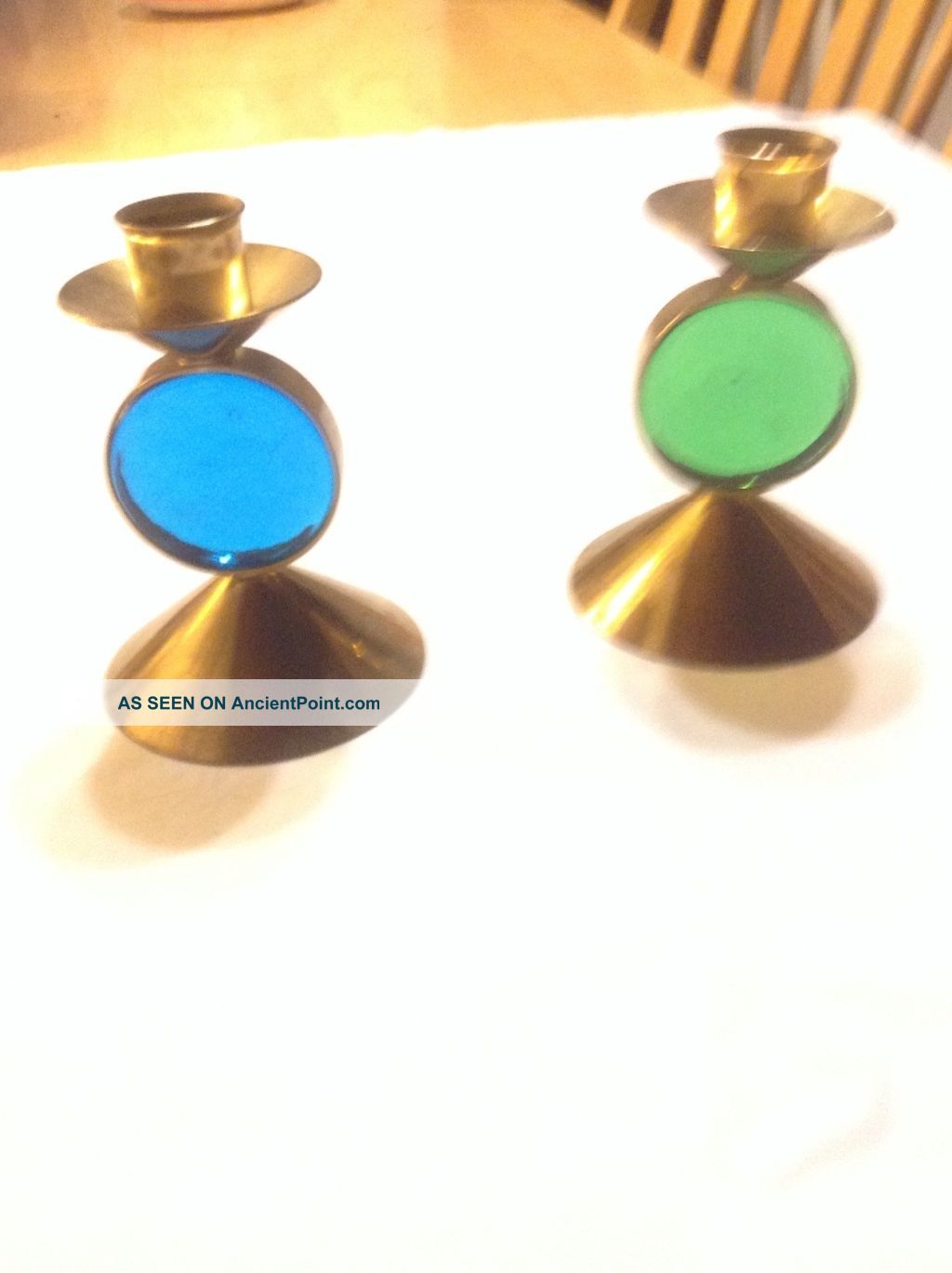 Ystad Metall Candle Holders 1 Blue 1 Green Originals From Sweden Mid-Century Modernism photo