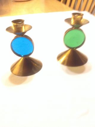 Ystad Metall Candle Holders 1 Blue 1 Green Originals From Sweden photo