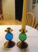 Ystad Metall Candle Holders 1 Blue 1 Green Originals From Sweden Mid-Century Modernism photo 1