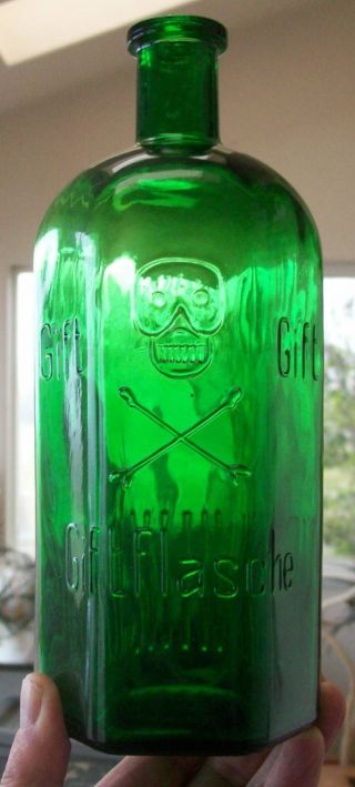 Huge Rare Unlisted Color Green Kh - 18 German Gift Skull Crossbones Poison Bottle photo